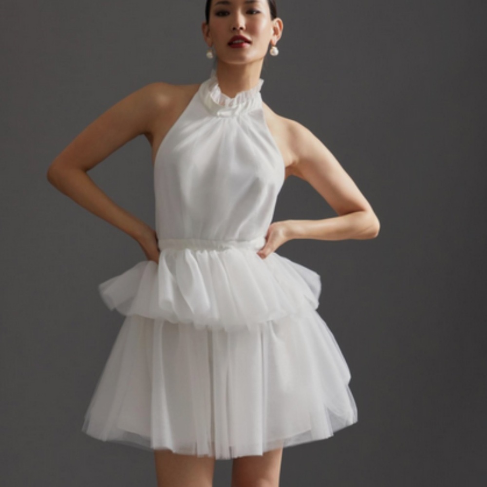 Anthropologie White Halter Prom Dress